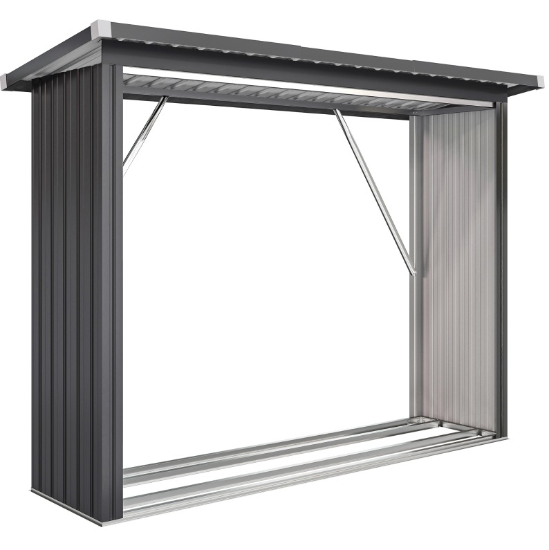 Holzunterstand Aus Stahl Mit Erhöhtem Boden Und Schrägdach 213 X 66,5 X 150 Cm Dunkelgrau