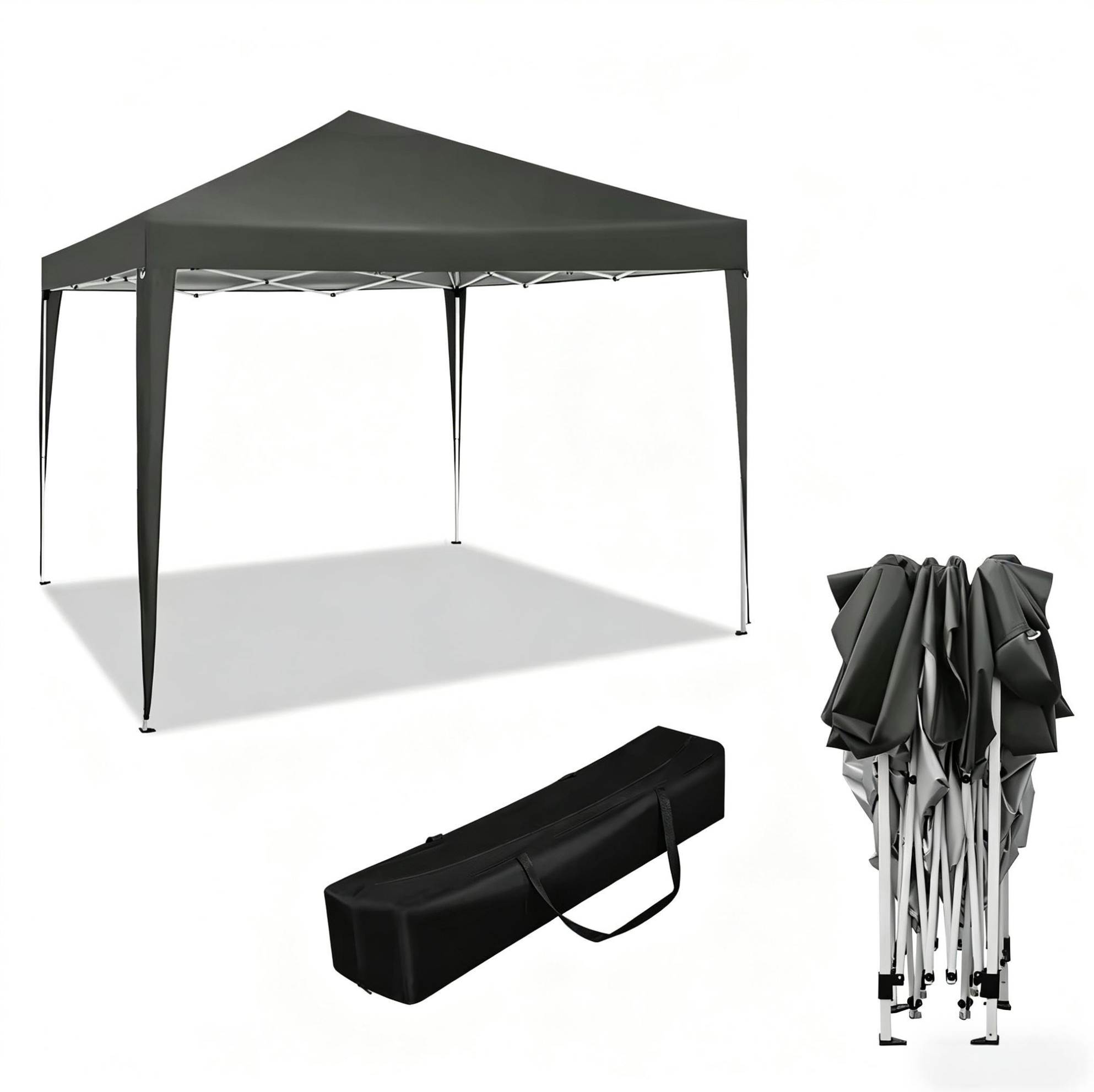 Faltpavillon 3x3 M Dunkelgrau Aus Oxford-210d-gewebe Mit Eisenrahmen