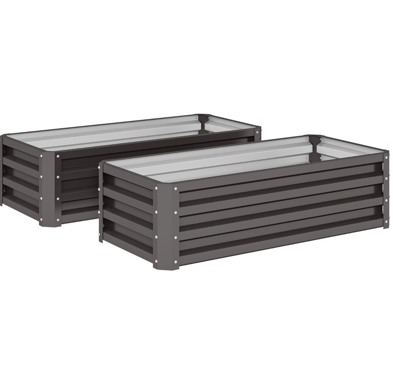 2er-set Hochbeete Aus Metall, Offener Boden, 110 X 50 X 30 Cm, Dunkelgrau, Modenuit