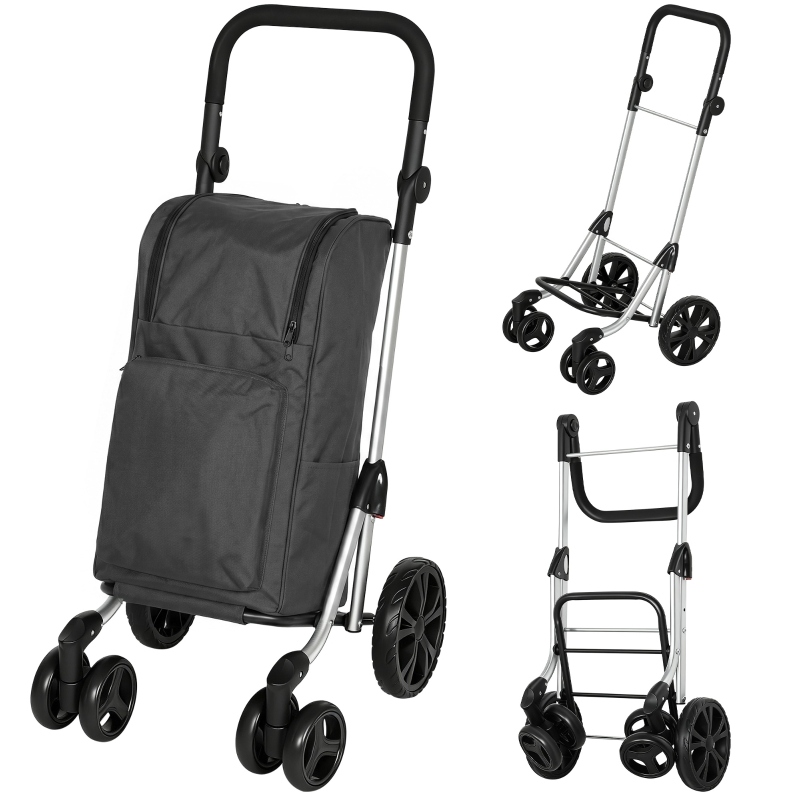 Klappbarer Einkaufstrolley 46 L Mit Kühltasche, Verstellbarer Griff, Aluminium, Dunkelgrau