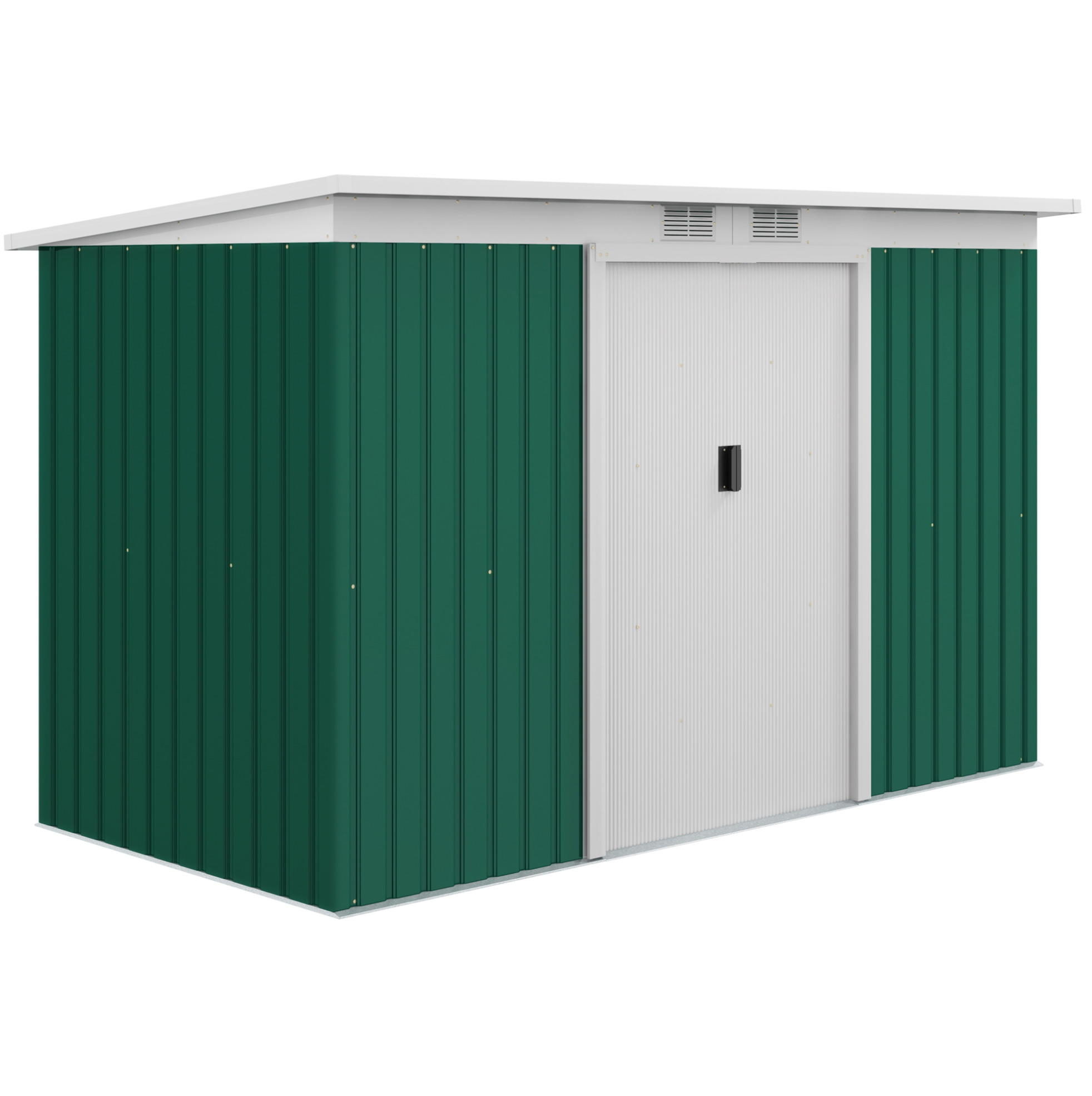 Dunkelgrünes Gartenhaus Aus Stahl 280 X 130 X 172 Cm Mit Schiebetür Und Belüftung