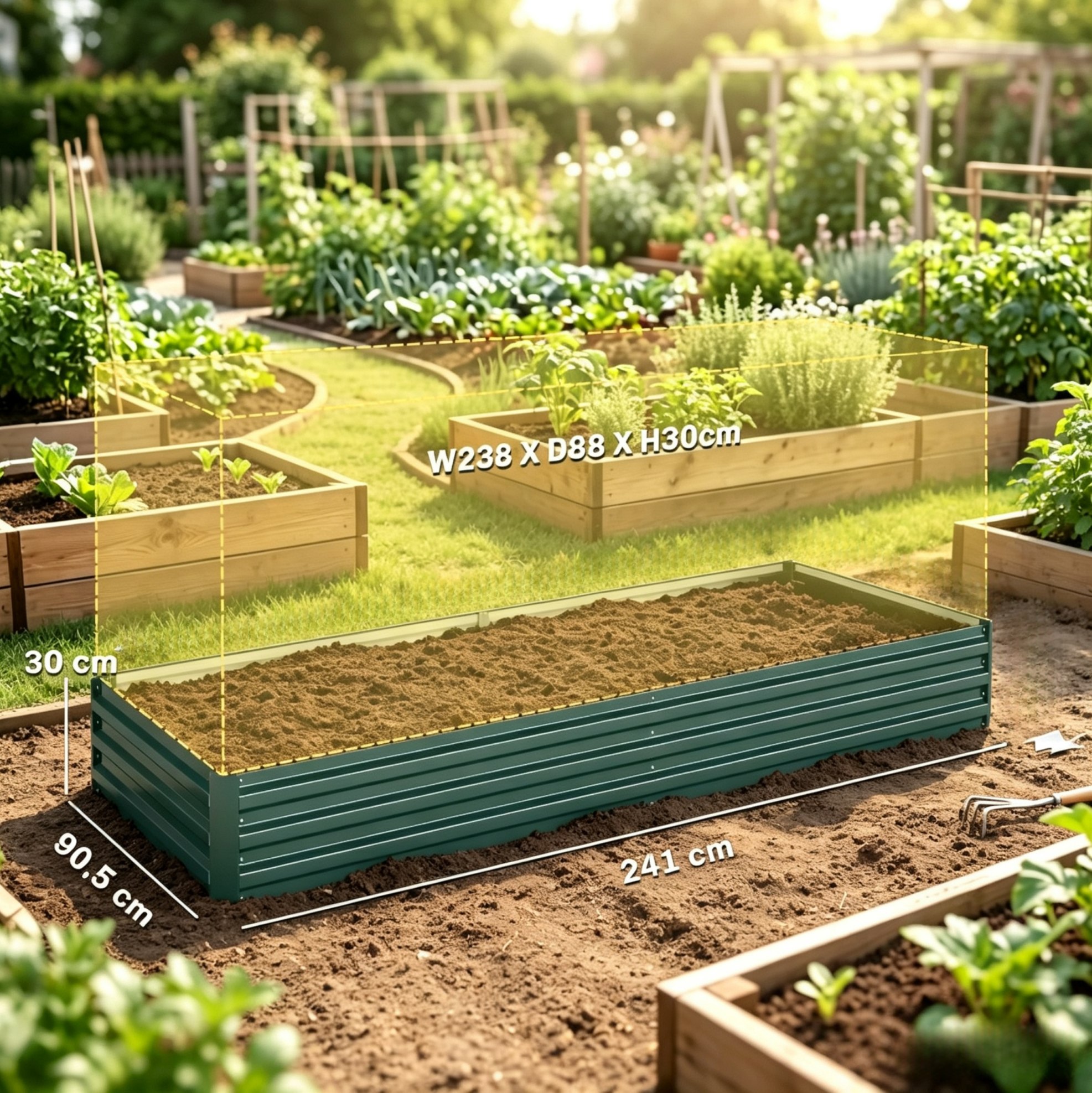 Erhöhtes Gartenbeet Aus Stahl, Dunkelgrün, 241 X 90,5 X 30 Cm
