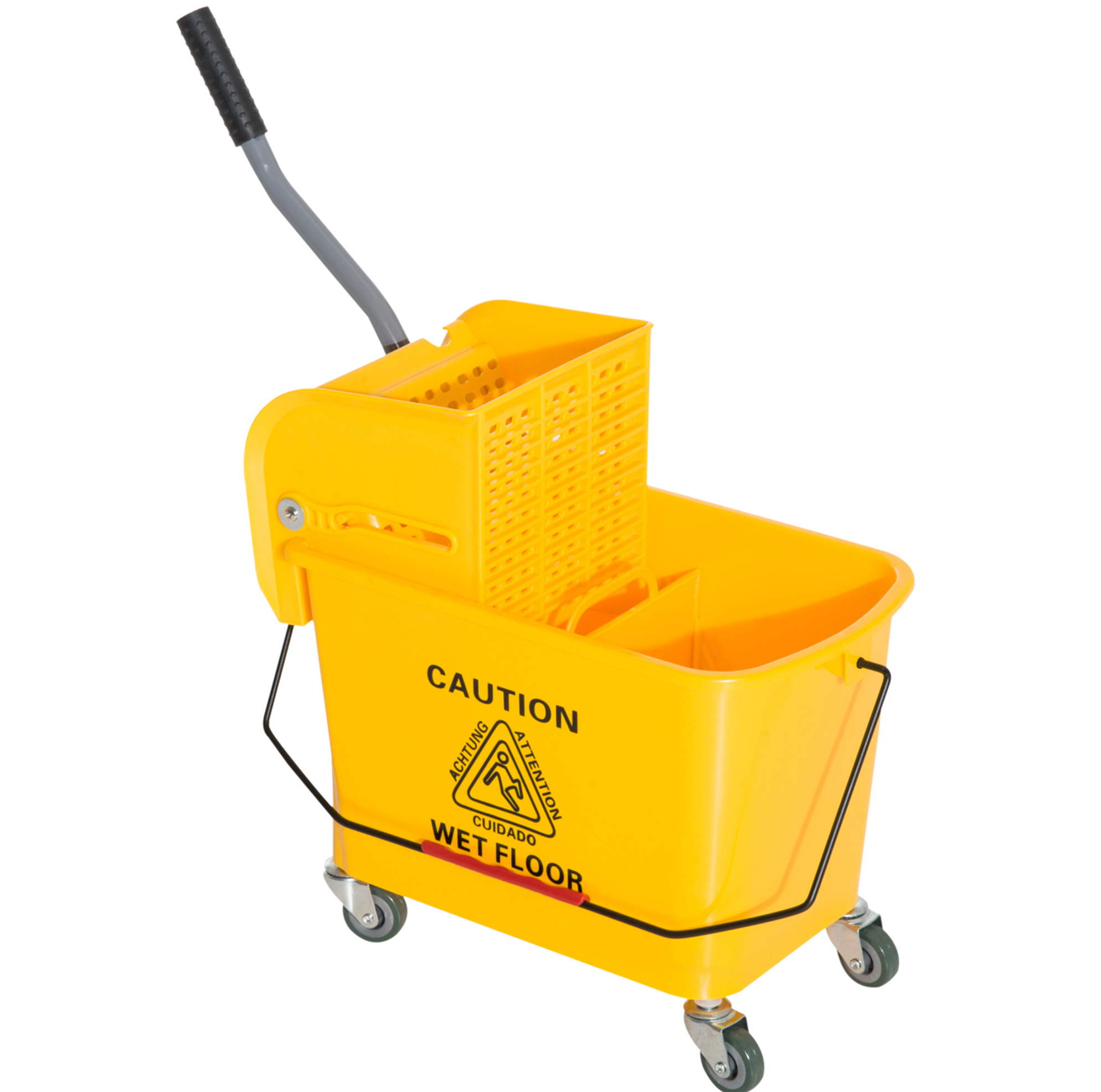 Reinigungswagen 20 L Mit Presse, Wischwagen Mit 2 Kammern, Gelb