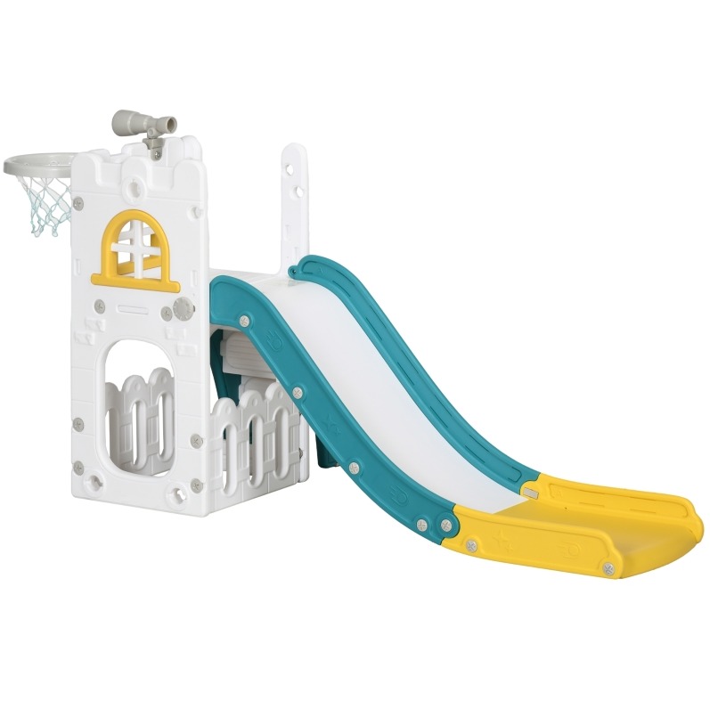Kinder-rutsche 4-in-1 Mit Basketballkorb Und Teleskop Gelb 70 X 177 X 92 Cm