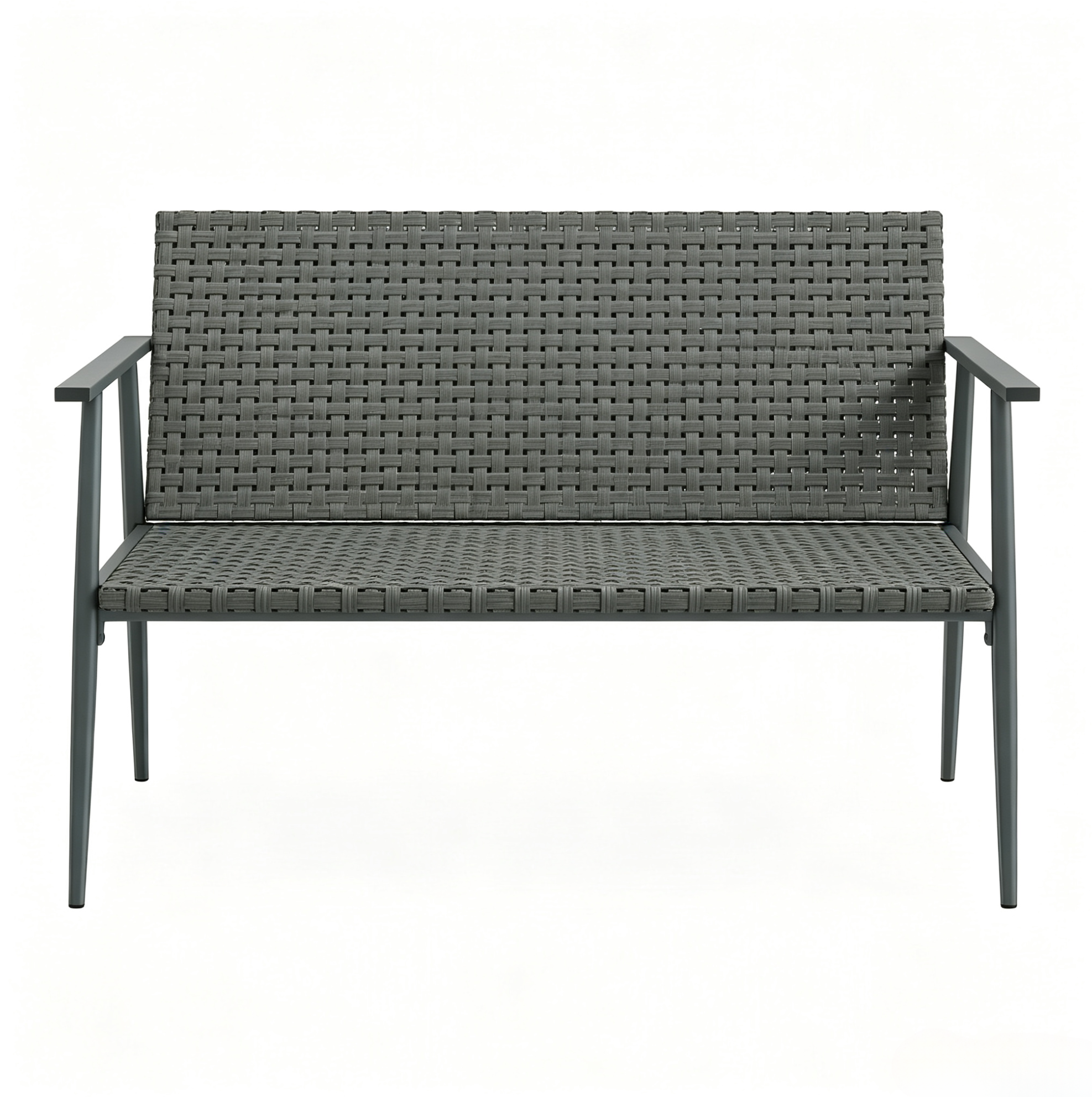 2-sitzer-gartenbank Aus Geflecht-resin Und Verzinktem Stahl, Grau