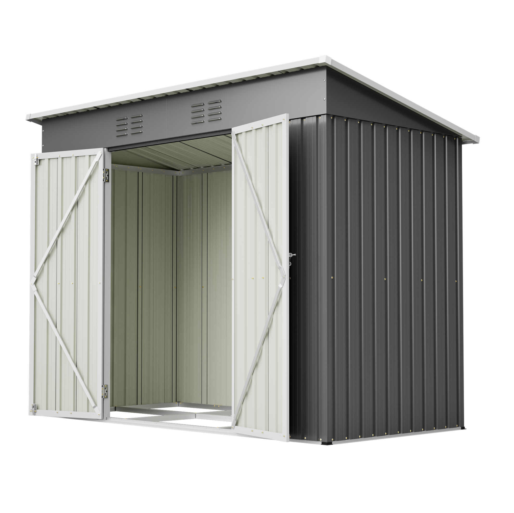Metall-gartenhaus 242x126x182 Cm Grau Mit Abschließbarer Tür Und 2 Lüftungen