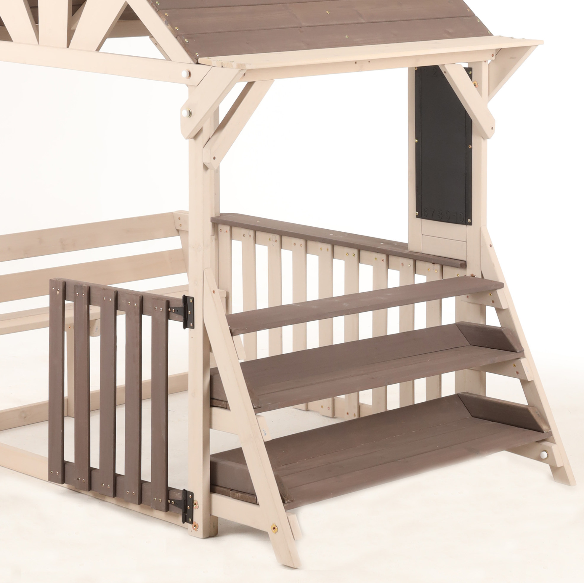 Outdoor-kinderküche Aus Holz Mit Wasserdichtem Dach Und Geländer, Grau, Modenuit