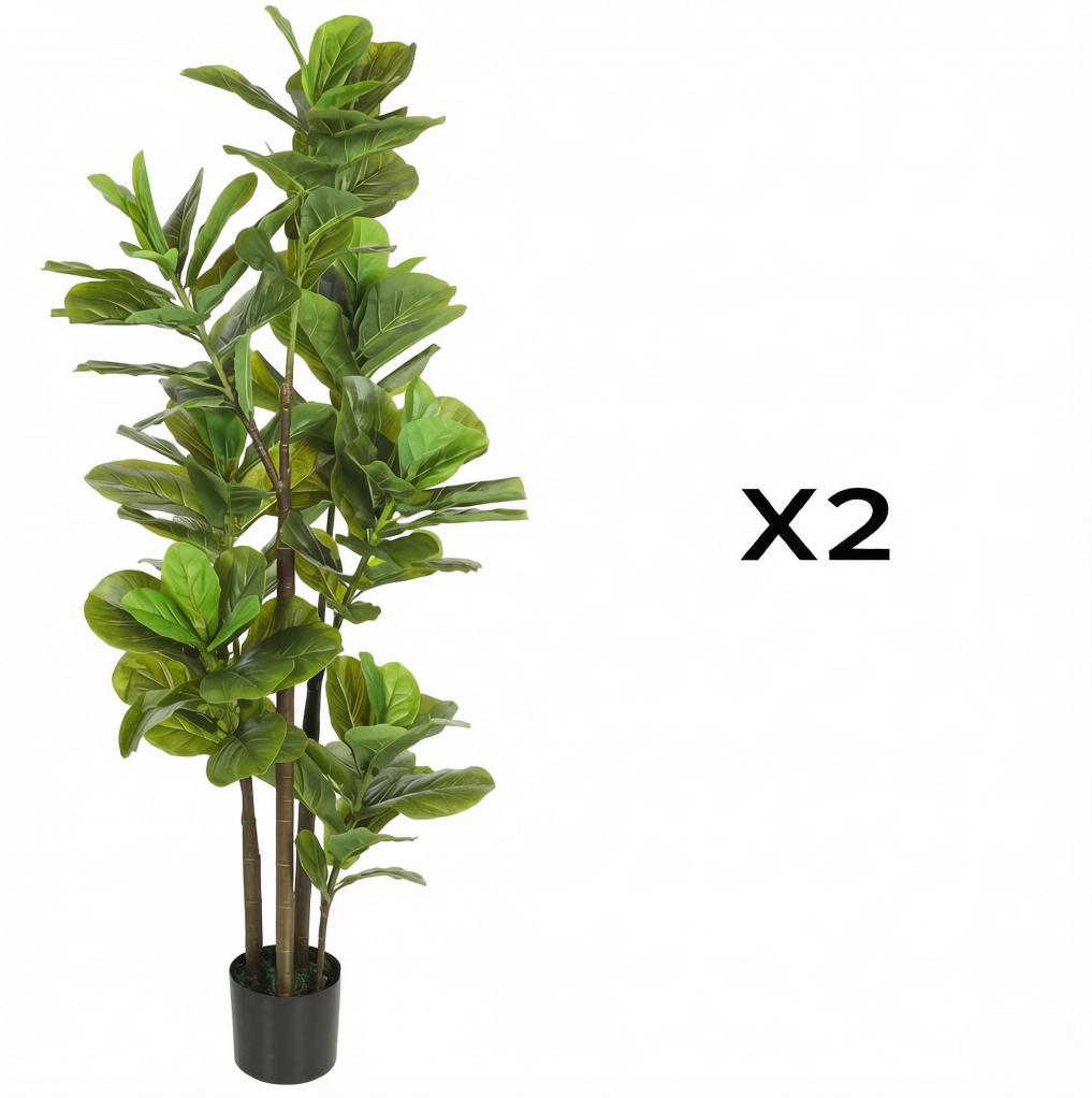 Set Aus 2 Künstlichen Ficus Lyrata Pflanzen 150 Cm Mit Betontopf