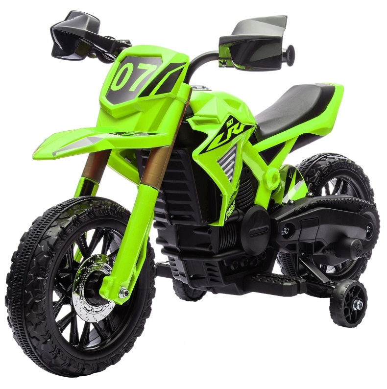 Elektrisches Kinder-motorrad 6v Mit Stützrädern, Hupe Und Startfunktion, Grün