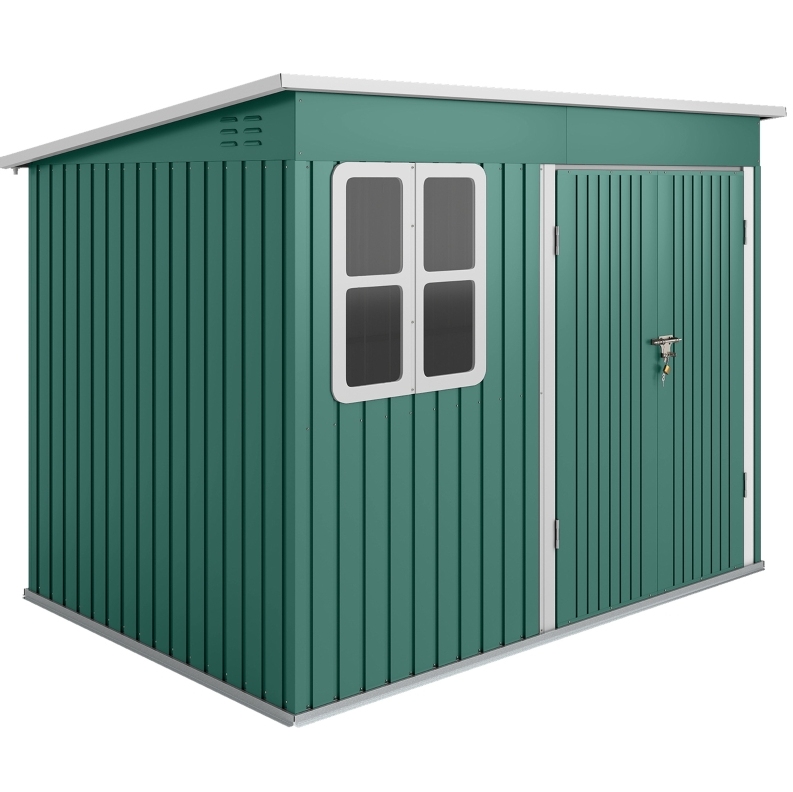Verzinkter Metall-gartenschuppen Mit Fenster, Breiter Tür, 260 X 177 X 190 Cm, Grün