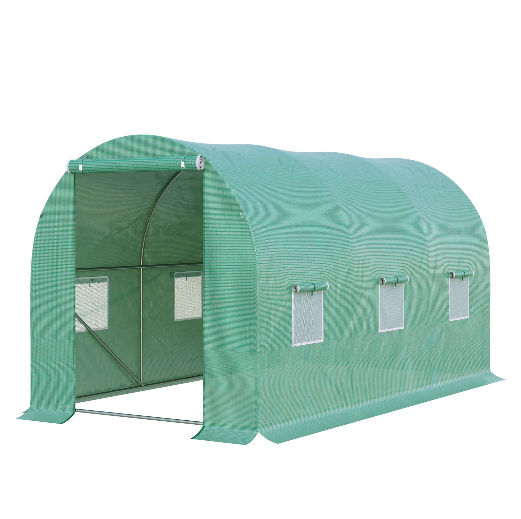 Foliengewächshaus Für Tomaten 395 X 195 X 190 Cm Mit 6 Netzfenstern Und Rolltür