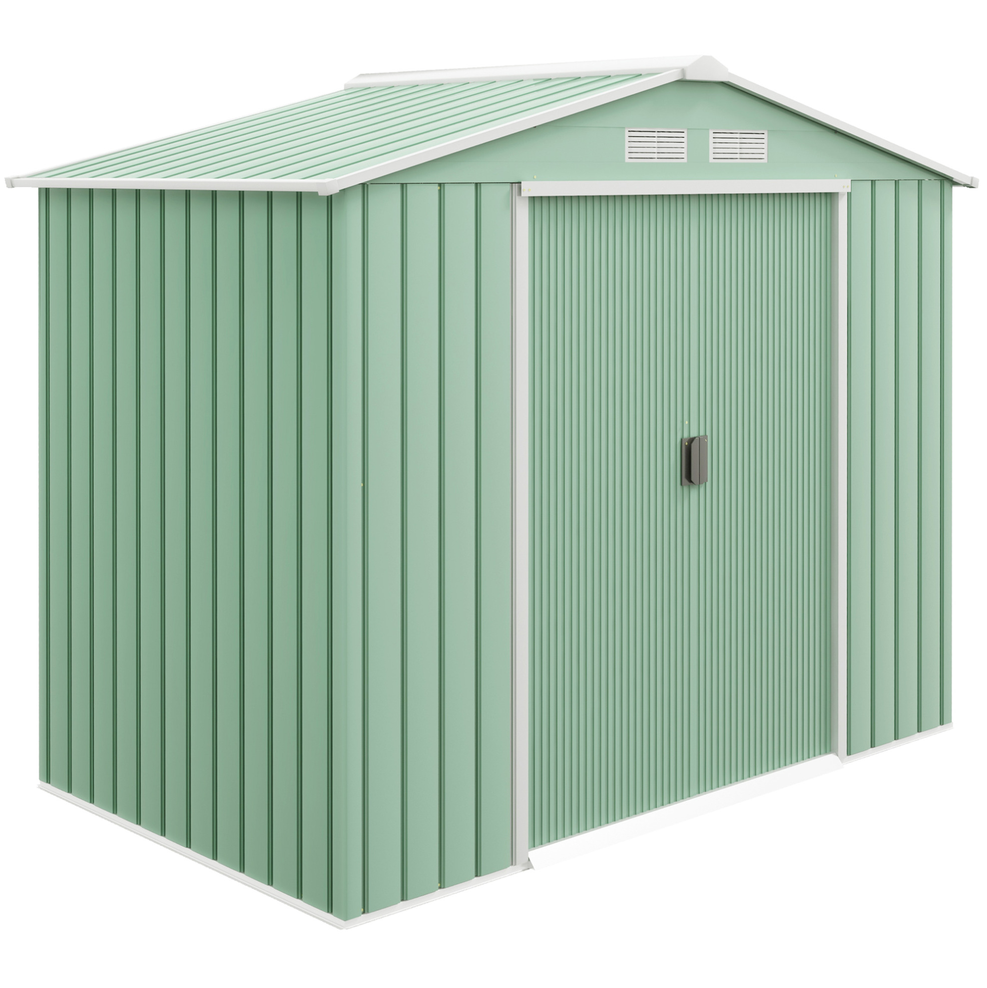 Gerätehaus Aus Grünem Stahl 213 X 130 X 185 Cm Mit Schiebetüren Und Boden