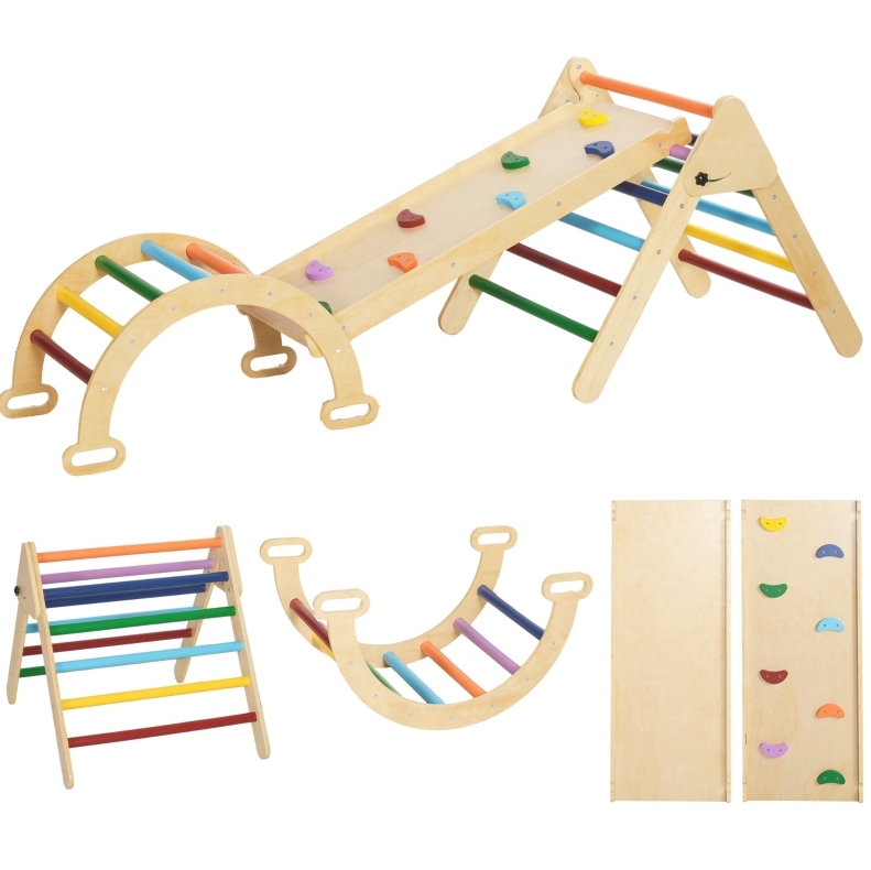 5-in-1 Klettergerüst Für Kinder Mit Rampe, Brücke Und Dreiecksleiter Modenuit