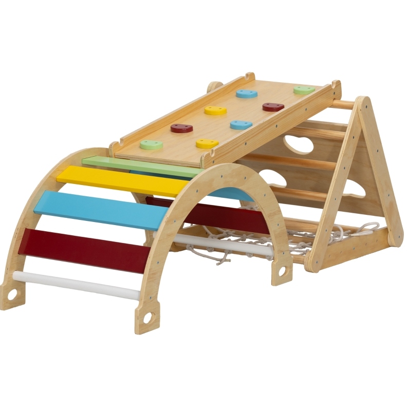 7-in-1 Indoor-klettergerüst Aus Holz Mit Dreieck, Netz, Rutsche Und Bogen Modenuit