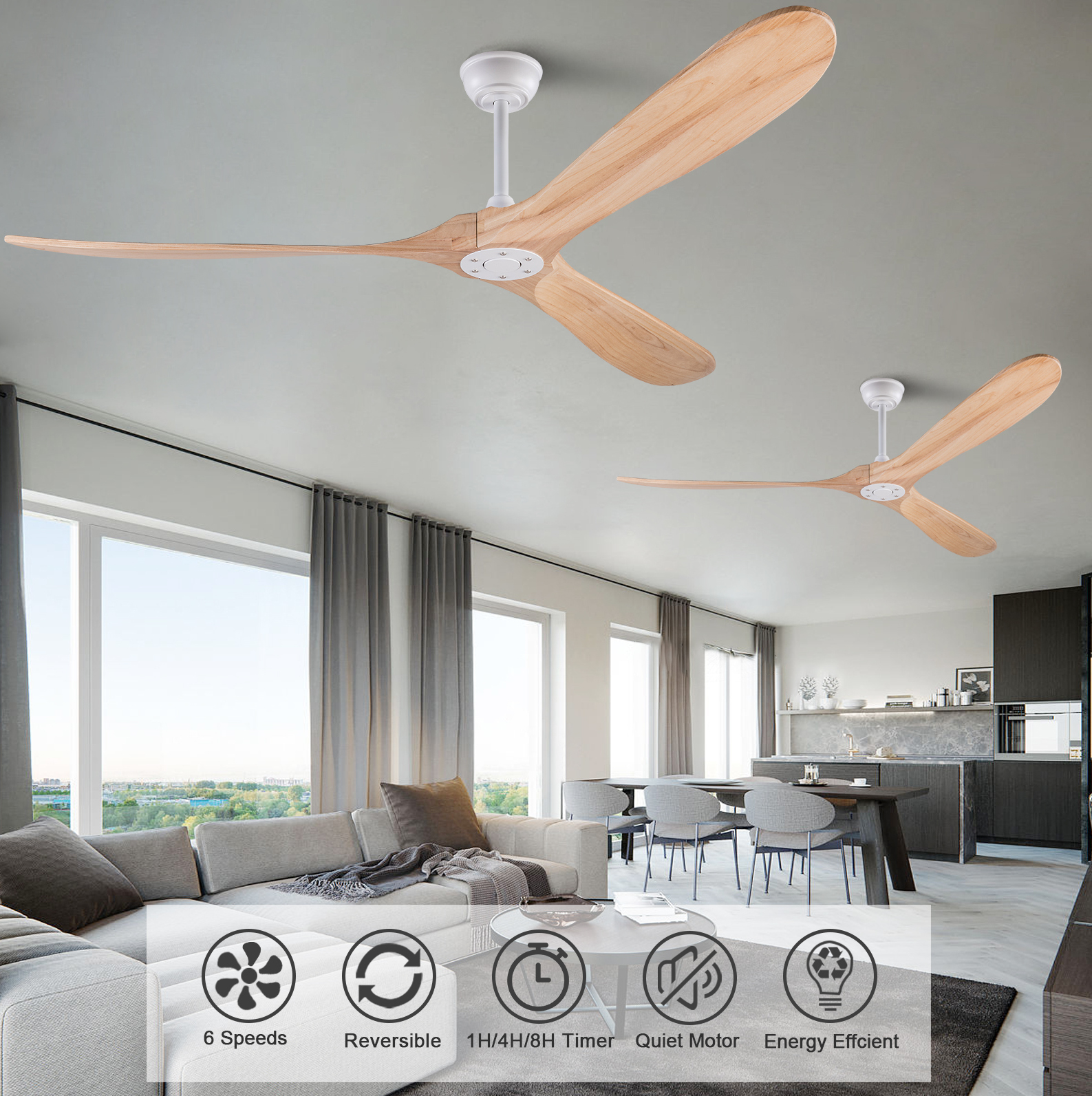 Deckenventilator Ohne Licht 72'' Aus Naturholz, Leiser Dc-motor Modenuit