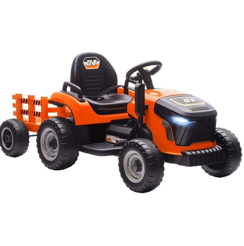 Elektrischer Kindertraktor Mit Abnehmbarem Anhänger, Fernbedienung, 12v, Orange