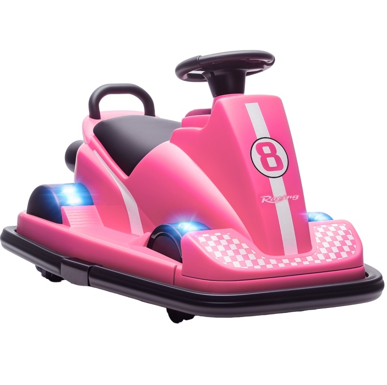 Elektrischer Kinder-autoscooter 360° Mit Lenkrad, Led Und Musik, Rosa, 3-8 Jahre, Modenuit