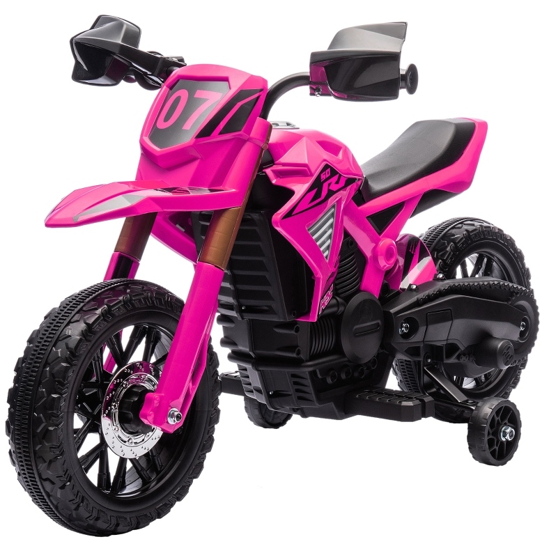 Elektrisches Kinder-motorrad 12v Rosa Mit Stützrädern, Hupe Und Startsound
