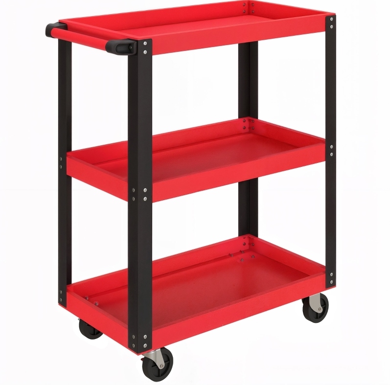 3-stufiger Metall-werkzeugwagen Mit Rollen Und Griff, 120 Kg, Rot, Modenuit