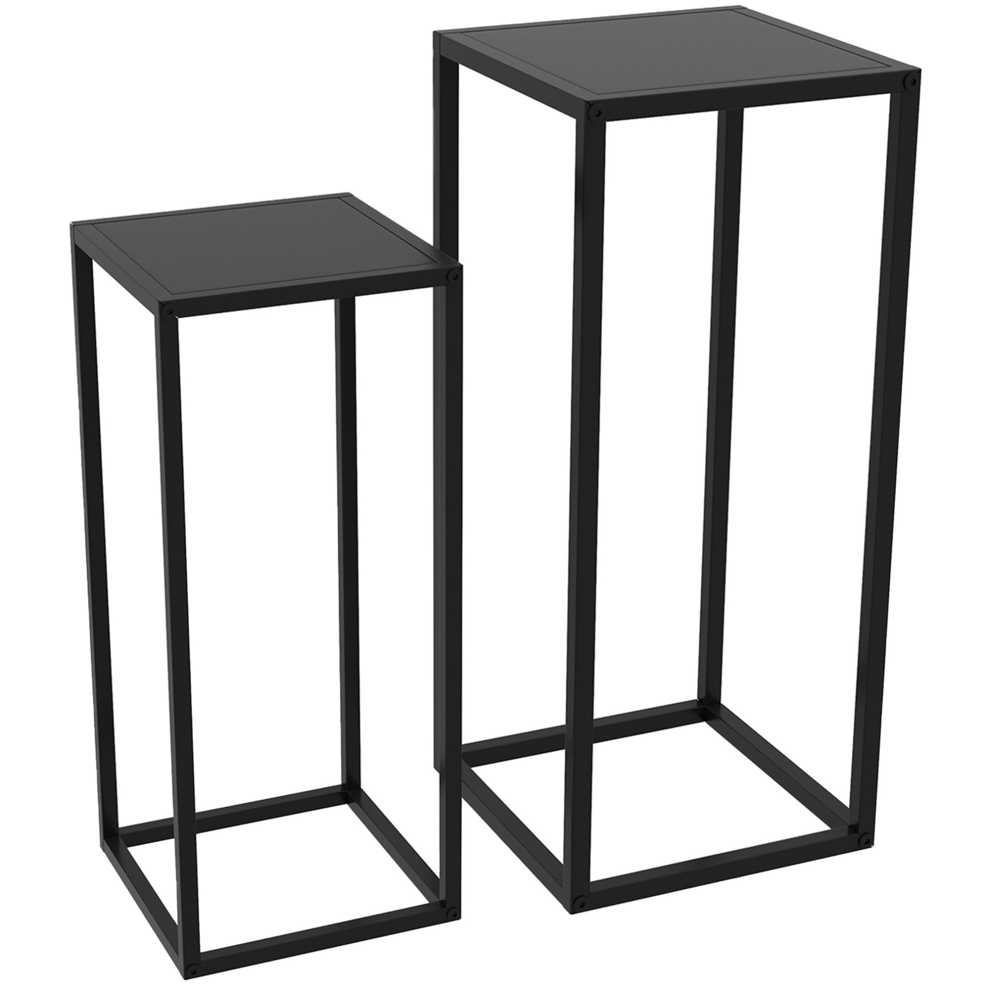 2er-set Pflanzenständer Aus Schwarzem Stahl, Minimalistisch, 25 X 25 X 58,5 Cm + 31 X 31 X 65 Cm