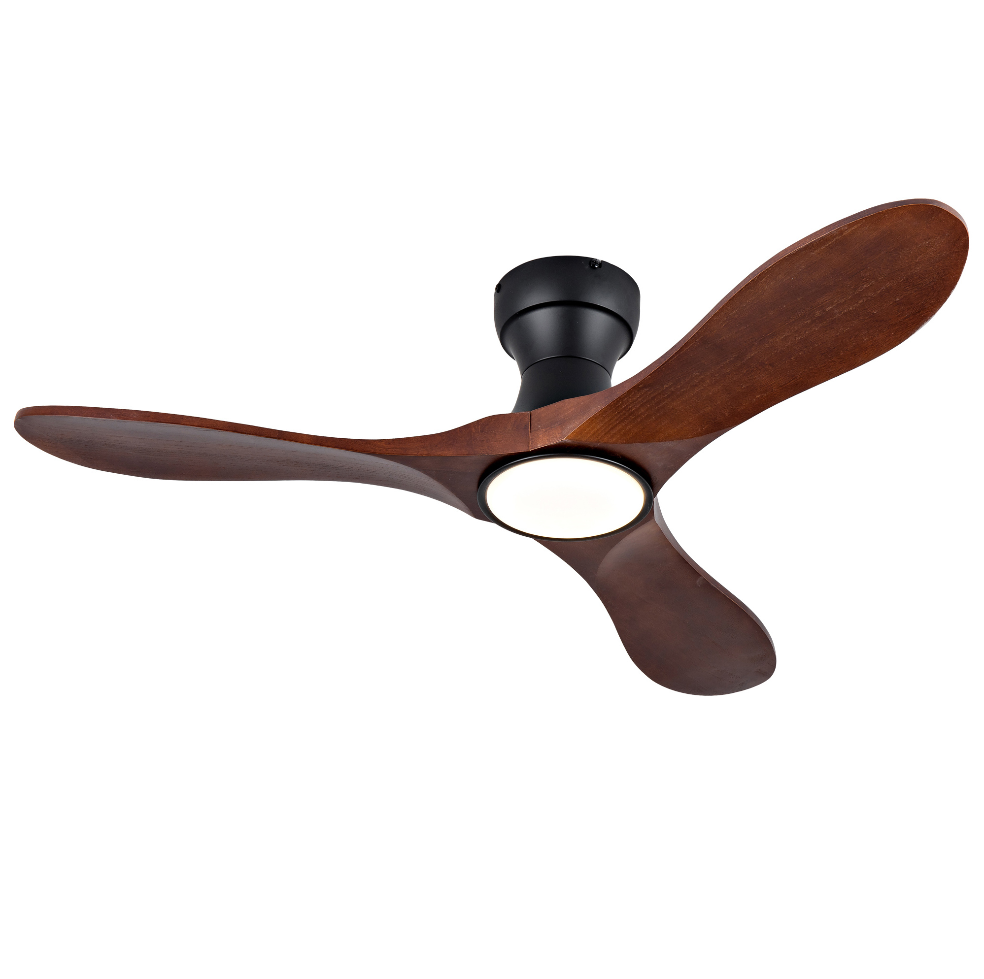 42" Deckenventilator Mit Led-licht Und Fernbedienung, 3 Gebogene Holzflügel, Schwarz Und Dunkelbraun