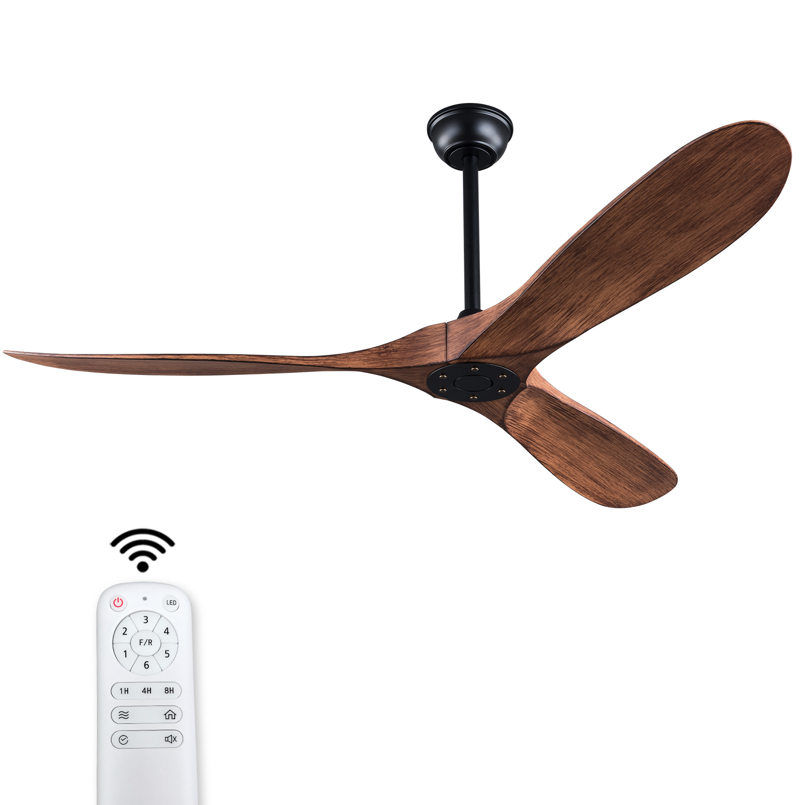 52" Deckenventilator Ohne Licht, 6 Stufen, Leiser Reversibler Dc-motor, Schwarz/nussbaum