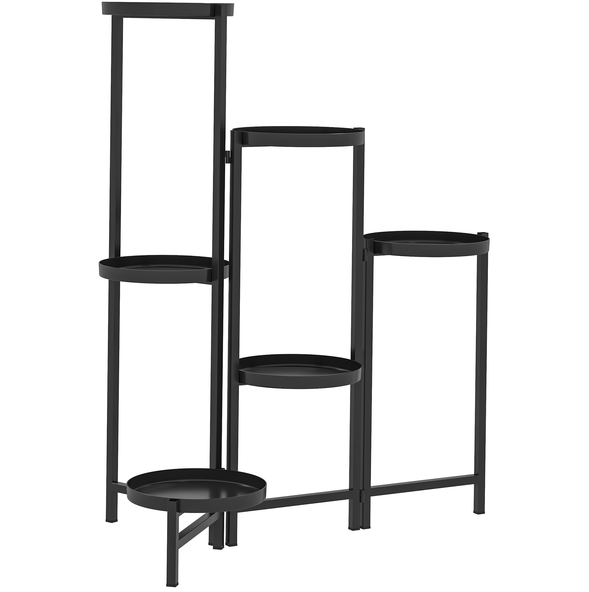 6-stufiger Klappbarer Blumenständer Aus Metall, Schwarz, 60 X 40 X 80 Cm, Modenuit