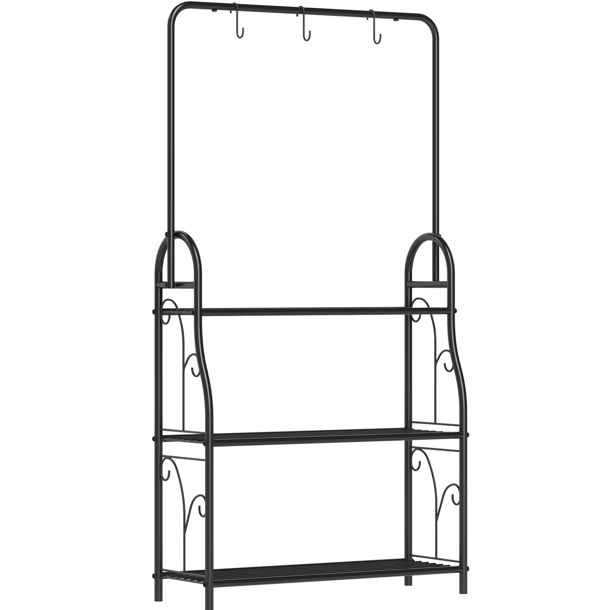 3-stufiges Pflanzenregal Aus Schwarzem Metall Mit Stange Und Haken, 137 Cm