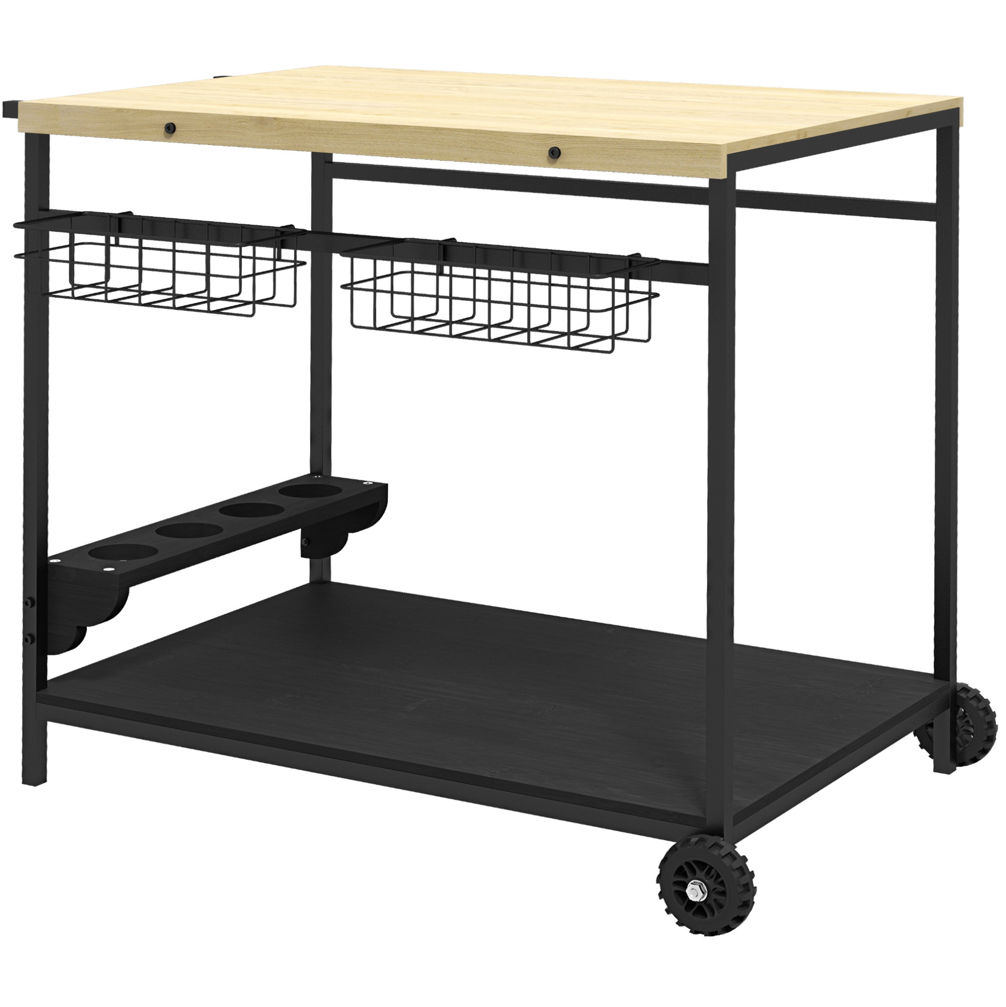 2-stufiger Garten-servierwagen Aus Holz Und Metall Mit Korb Und Getränkehaltern