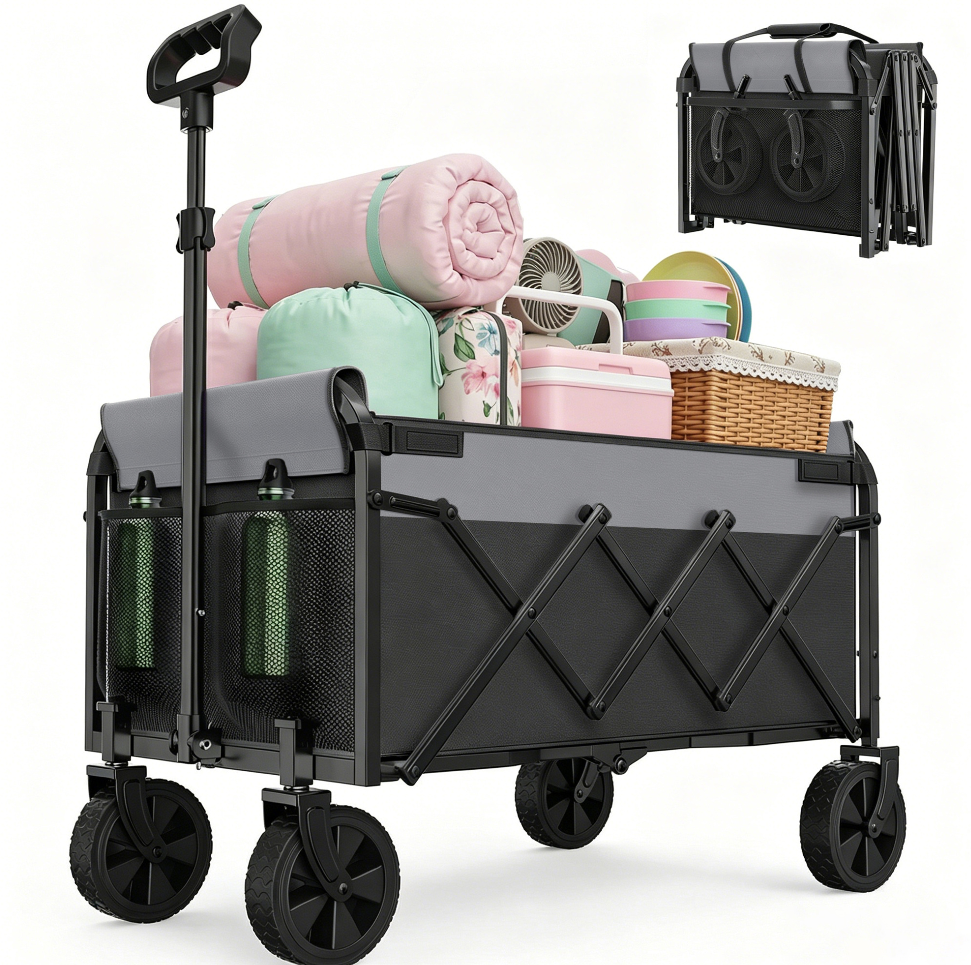 Faltbarer Bollerwagen 100 Kg, Stahl, Schwarz, Mit Höhenverstellbarem Griff, Modenuit