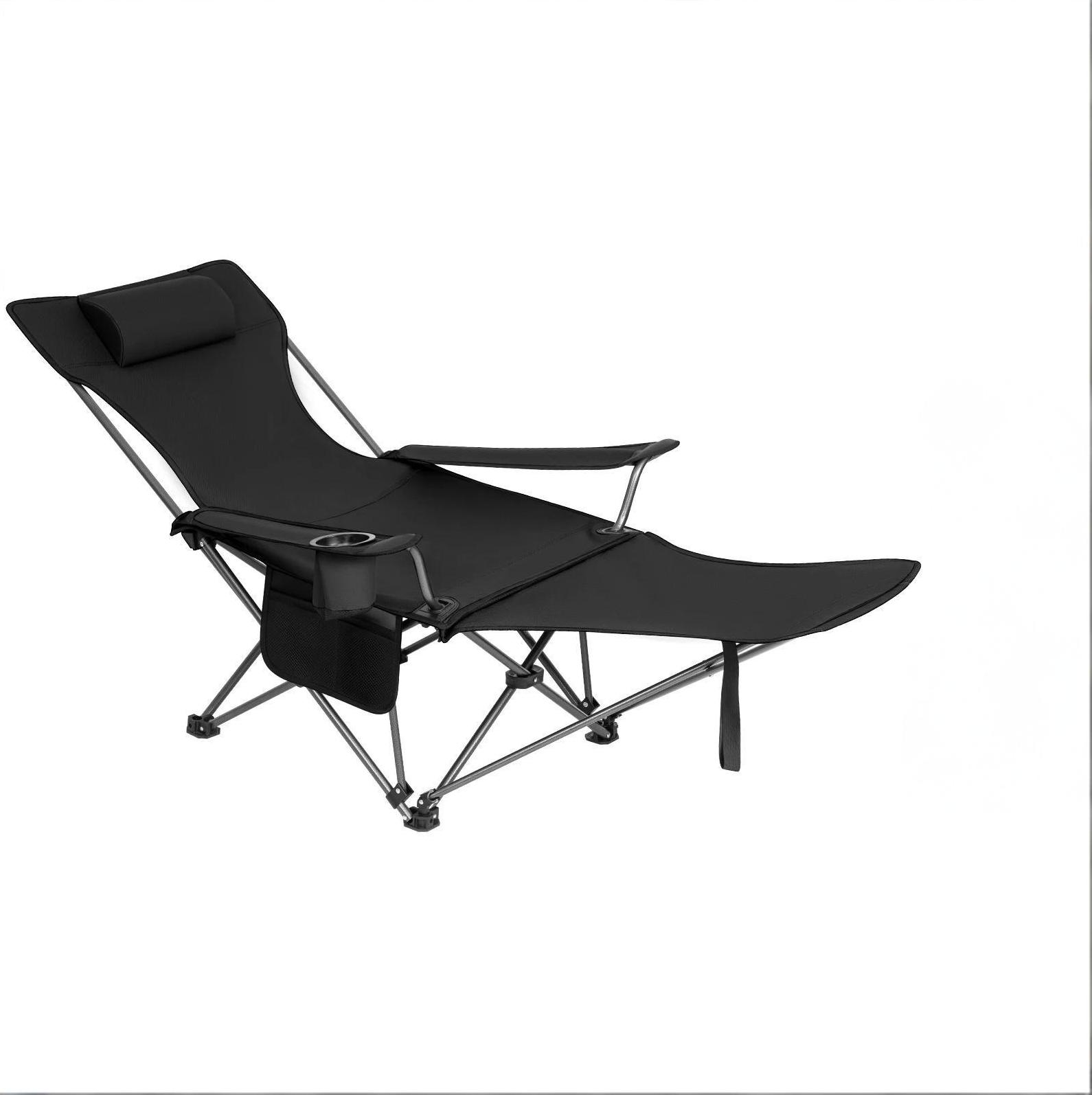Klappbarer Campingstuhl Mit Ausziehbarer Fußstütze, Schwarz, 150 Kg