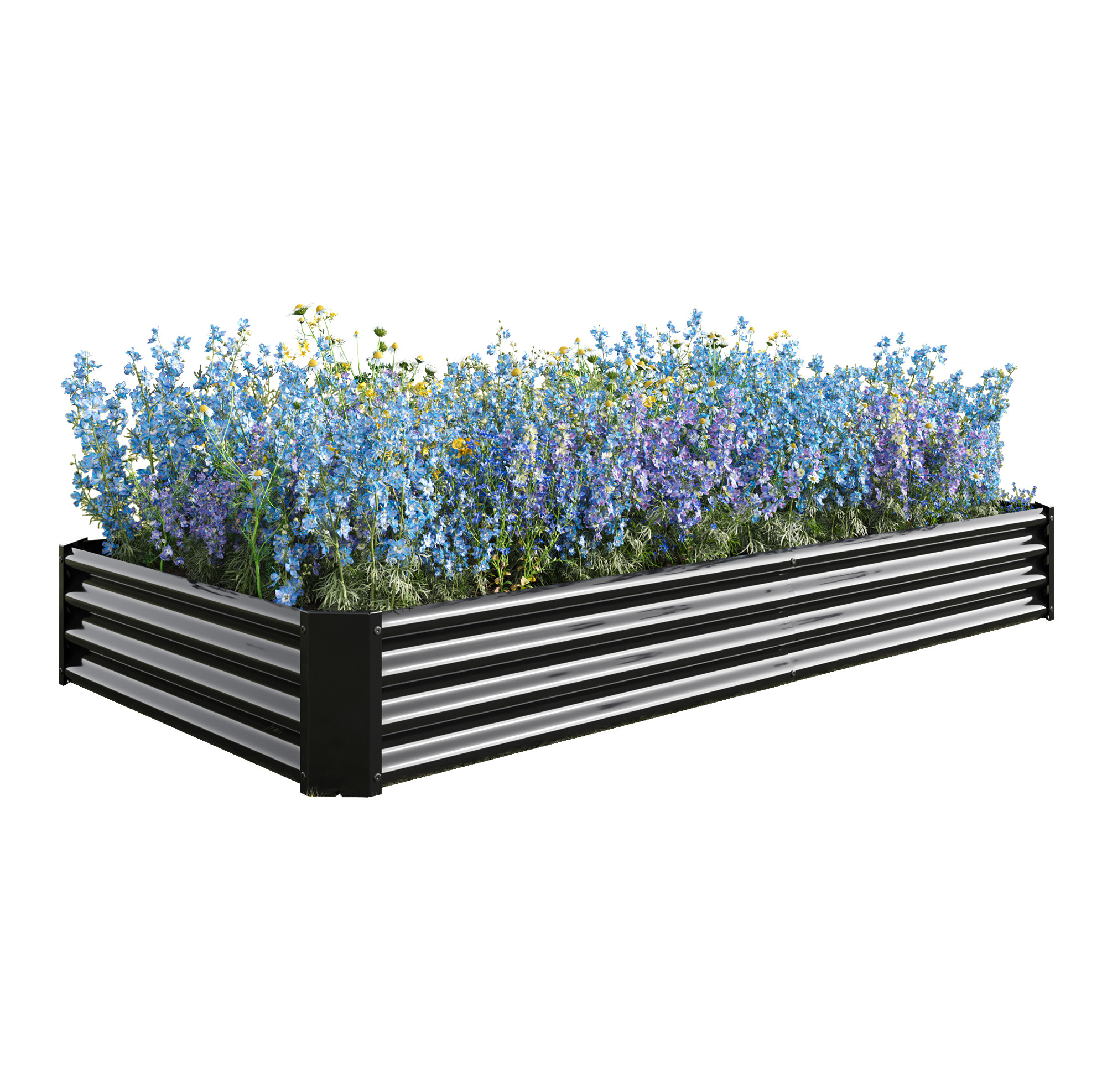 Schwarzes Metall-hochbeet 232 X 113,5 X 30 Cm Aus Verzinktem Stahl Ohne Boden