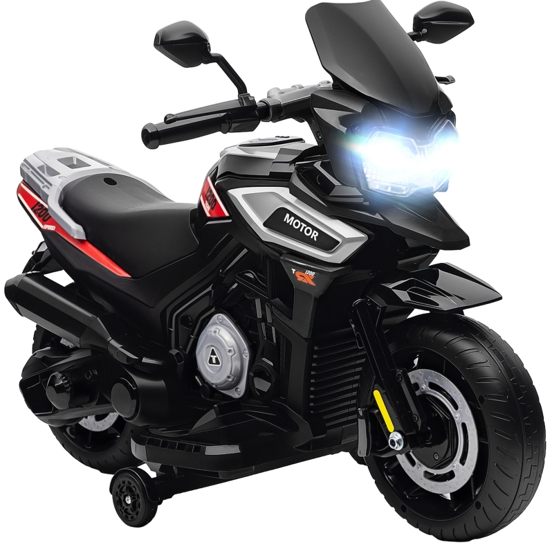 Elektrisches Kindermotorrad Schwarz Mit Licht, Musik Und Stützrädern