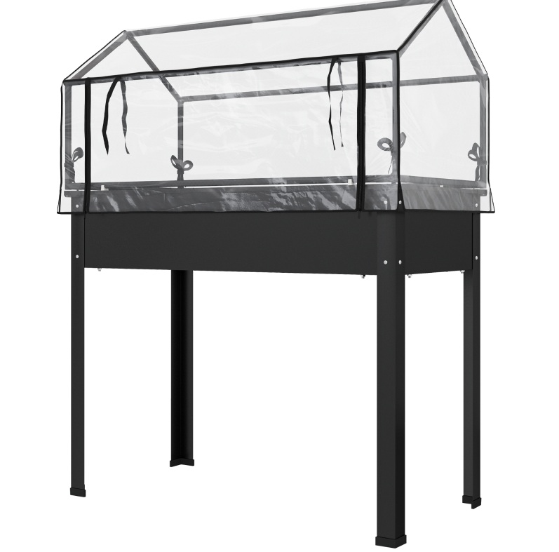 Hochbeet Mit Gewächshausabdeckung 100 X 48 X 124 Cm Aus Schwarzem Metall Modenuit