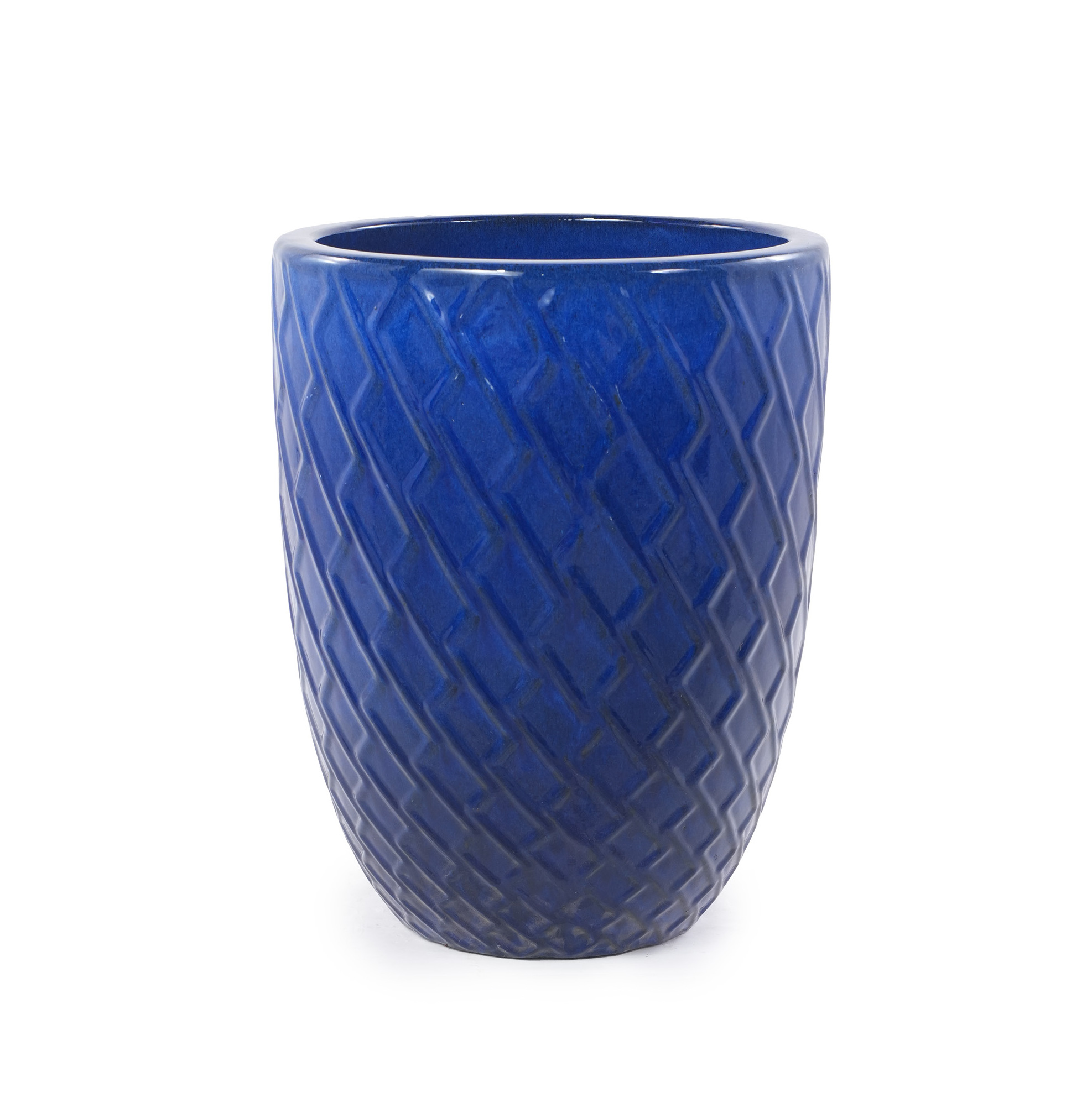 Handgefertigter Blumentopf Aus Keramik 42 Cm Navyblau Mit Rautenmuster