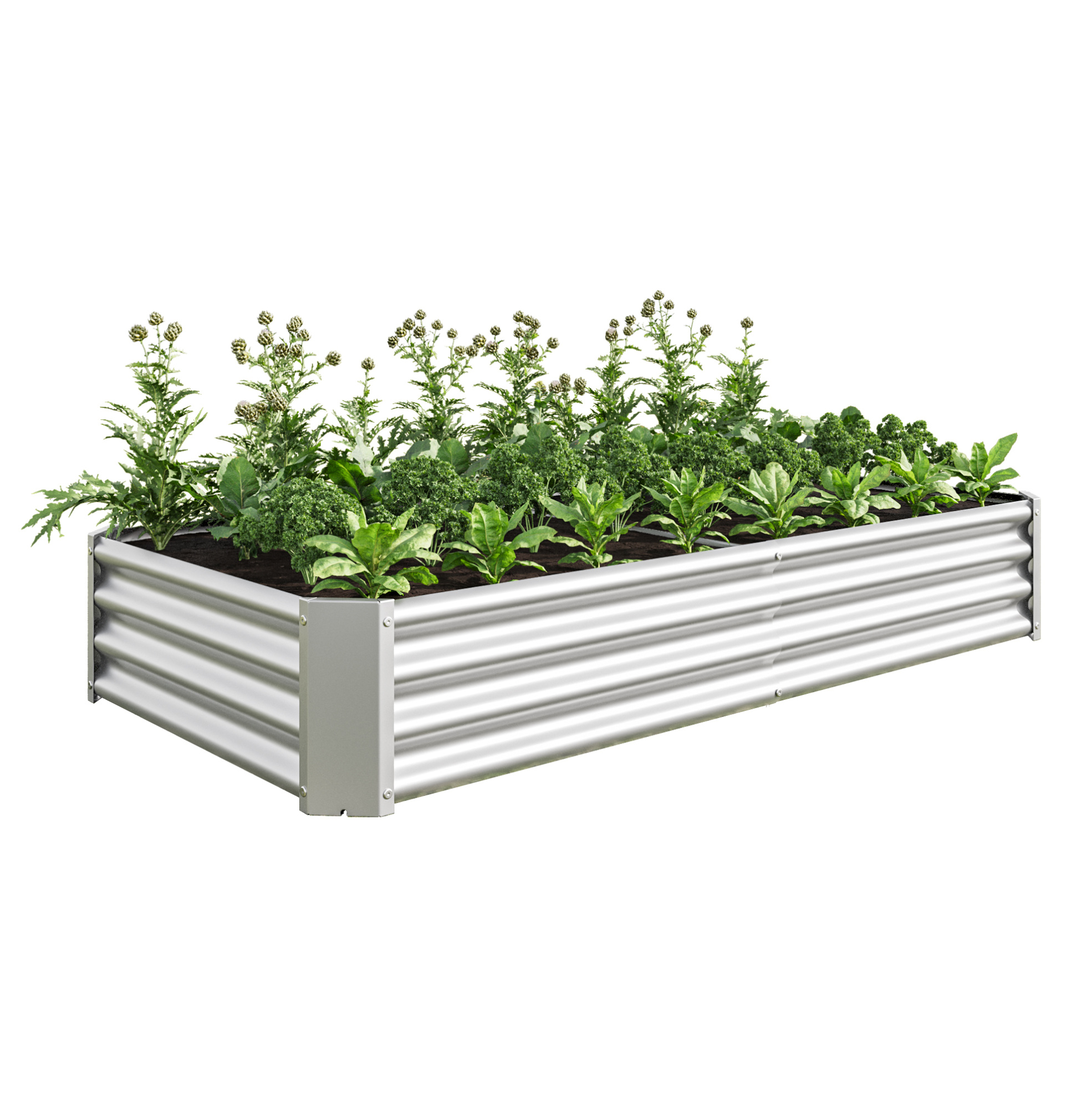 Hochbeet Aus Metall 180 X 90 X 30 Cm Aus Verzinktem Stahl, Ohne Boden, Silberfarben