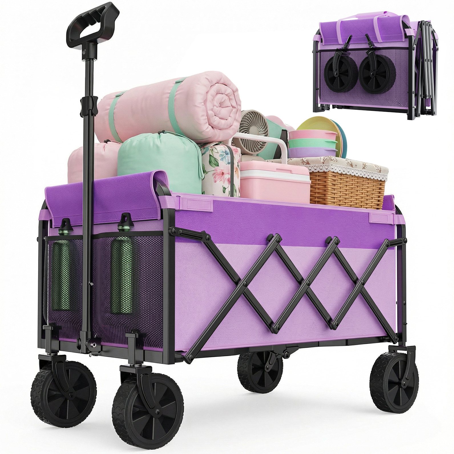Faltbarer Bollerwagen 100 Kg, Stahl, 600d Oxford, Höhenverstellbar, Lila