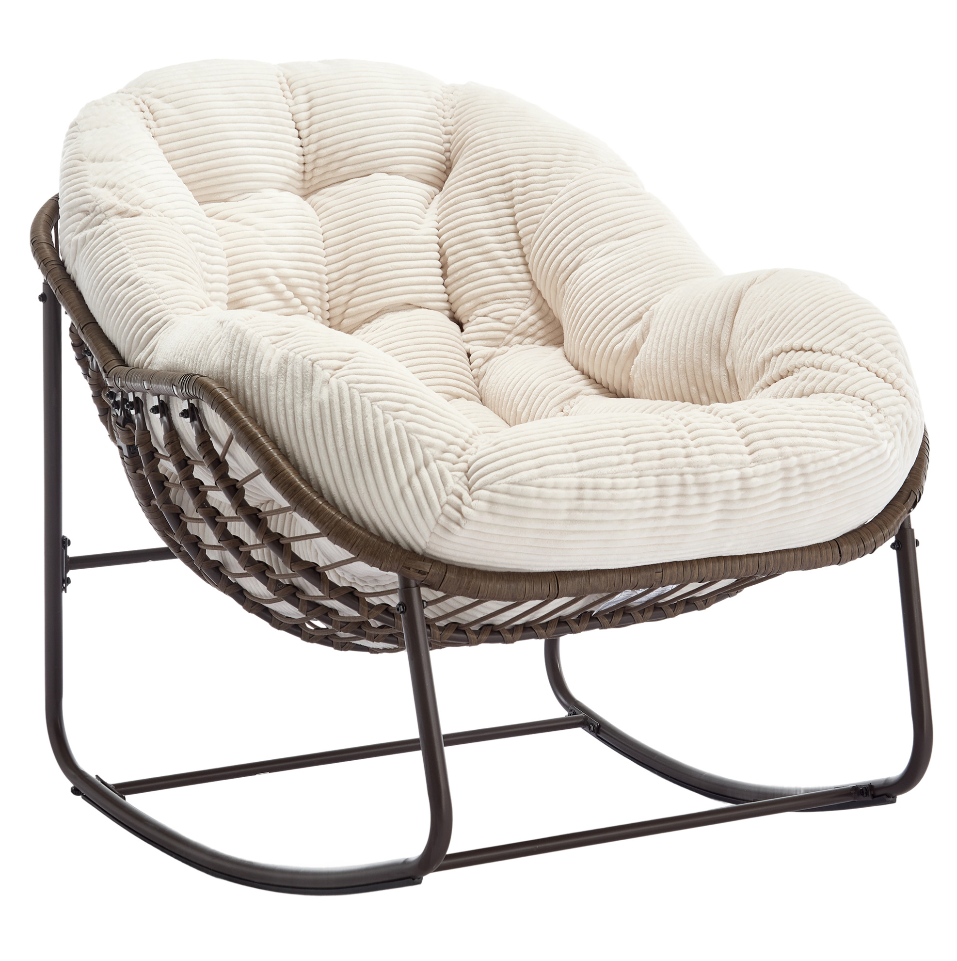 Rattan-schaukelstuhl Für Den Außenbereich Mit Kissen, Weiß, Stahlrahmen