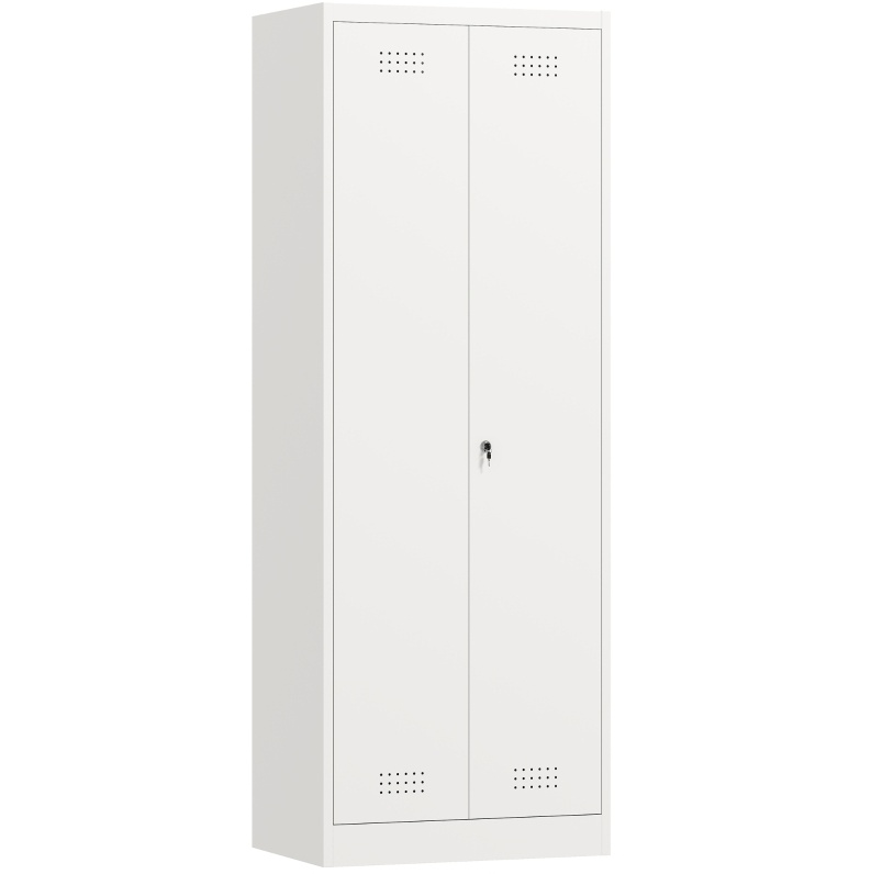 Hoher Stahlschrank Für Garage Mit Türen, Verstellbaren Regalböden Und Kleiderstange, Cremeweiß