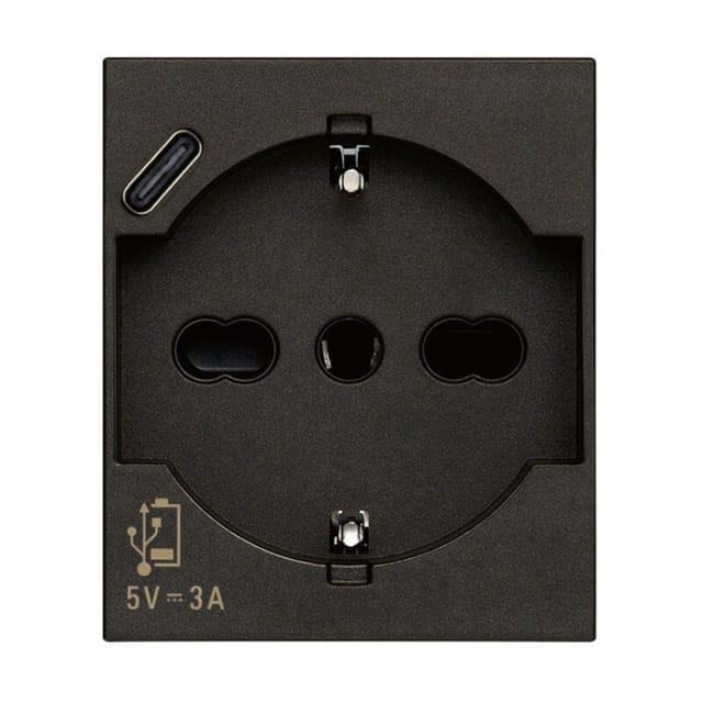 Universalsteckdose 2p+e 16a usb-c 15w 3a schwarz - 30210.usbg - Vimar