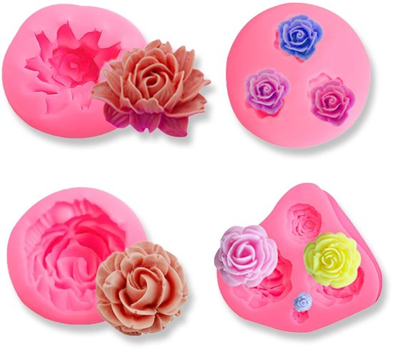 4 3d-silikonformen – Blumen Und Rosen – Ideal Zur Tortendekoration