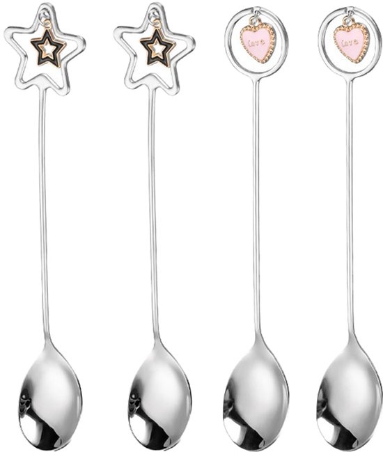 Kaffeelöffel Aus Edelstahl Mit Katzenmotiven – Herz- Und Sternform – 4-teiliges Set