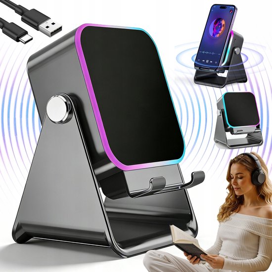 Kabelloser Lautsprecher Mit Magnetischem Bluetooth, Sensor, Umgebungsbeleuchtung, Dual-modus-induktion, Bluetooth, 5000 Mah, Schwarz, 360° Verstellbar