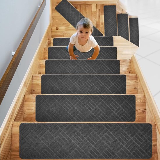 15er-packung 76x20cm Graue, Selbstklebende, Rutschfeste Treppenstufenschutzmatten Für Kinder Und Haustiere (stil 2)