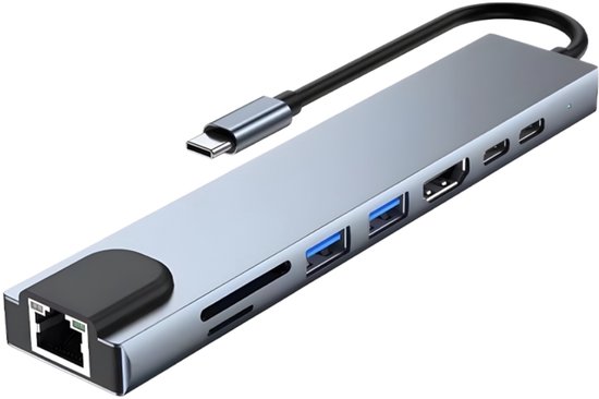 Usb-splitter – Usb-c-hub – 4k Hdmi – 8 Anschlüsse – Mit 4k Hdmi, Ethernet Rj45 100m, Pd100w, Usb 3.0/2.0, Sd/tf-kartenleser – Kompatibel Und Geeignet Für