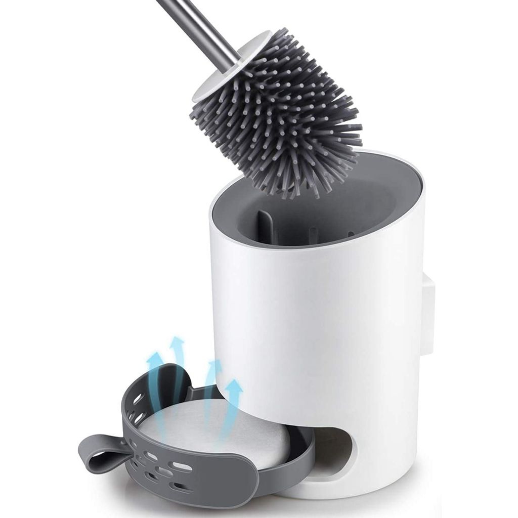 Silikon-toilettenbürsten-set, Wandmontiert, Bodenstehend, Mit Langem Edelstahlgriff Und Schnelltrocknendem Halter, Für Badezimmer.