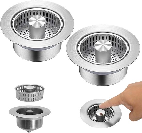2er-set, Küchenspülenfilter 3-in-1, Universeller Edelstahl-spülbeckenstöpsel, Ø 110 Mm, Waschbeckenstöpsel Mit Filterfunktion