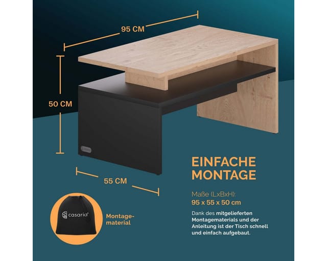 Couchtisch mit Ablage Stauraum 95x55x50cm Kratzfest Holz Modern Groß Wohnzimmer Sofa Couch Tisch Beistelltisch holz grau - Casaria