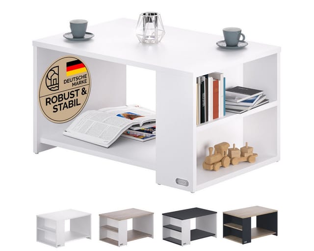 Couchtisch Holz mit Stauraum 2 Fächer 90x60x50cm Kratzfest 50kg Belastbar Ablage Beistelltisch Wohnzimmer Sofa Couch Tisch weiß - Casaria