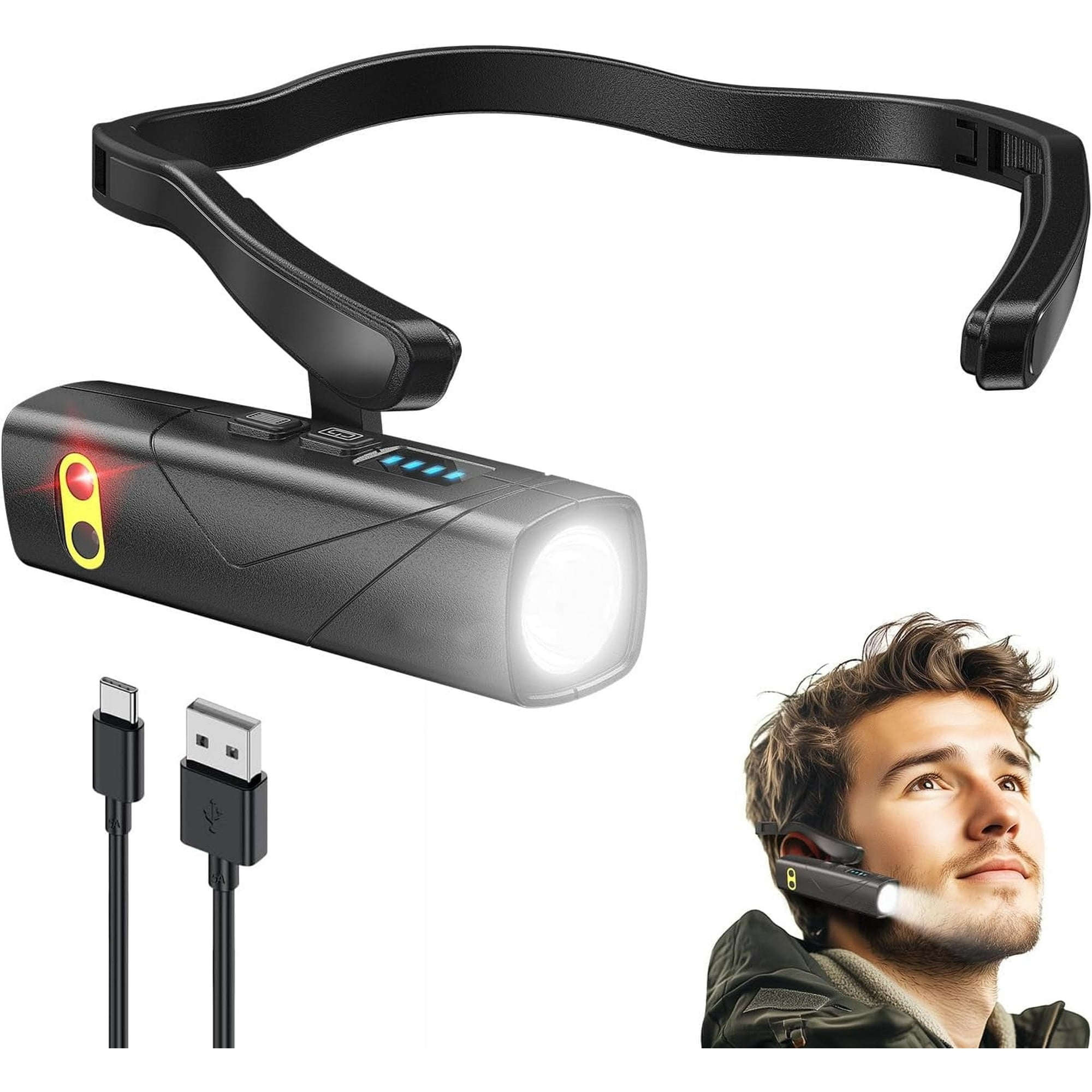 Wiederaufladbare Stirnlampe, Led-stirnlampe Mit Ohrbügel, Bewegungssensor Und 5 Modi (weißes Und Rotes Licht), Stirnband-taschenlampe